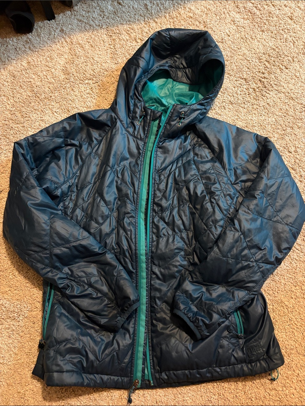 REI Navy Puffer Jacket with Teal Trim
